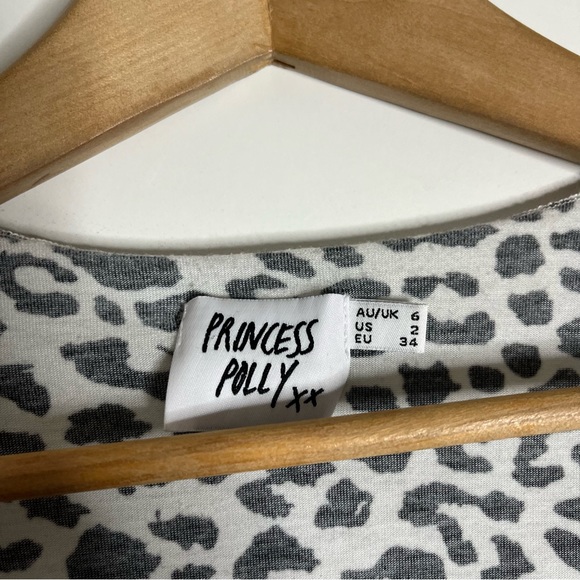 Princess Polly white leopard print tie front lounge sleeve crop top - Picture 4 of 6